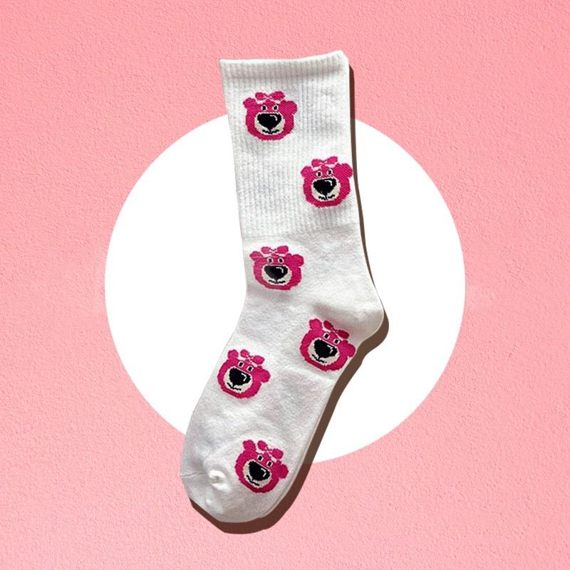 Product Introduction of Pink Bear Cartoon Cute Sweet College Style Autumn Winter Stockings Women 30