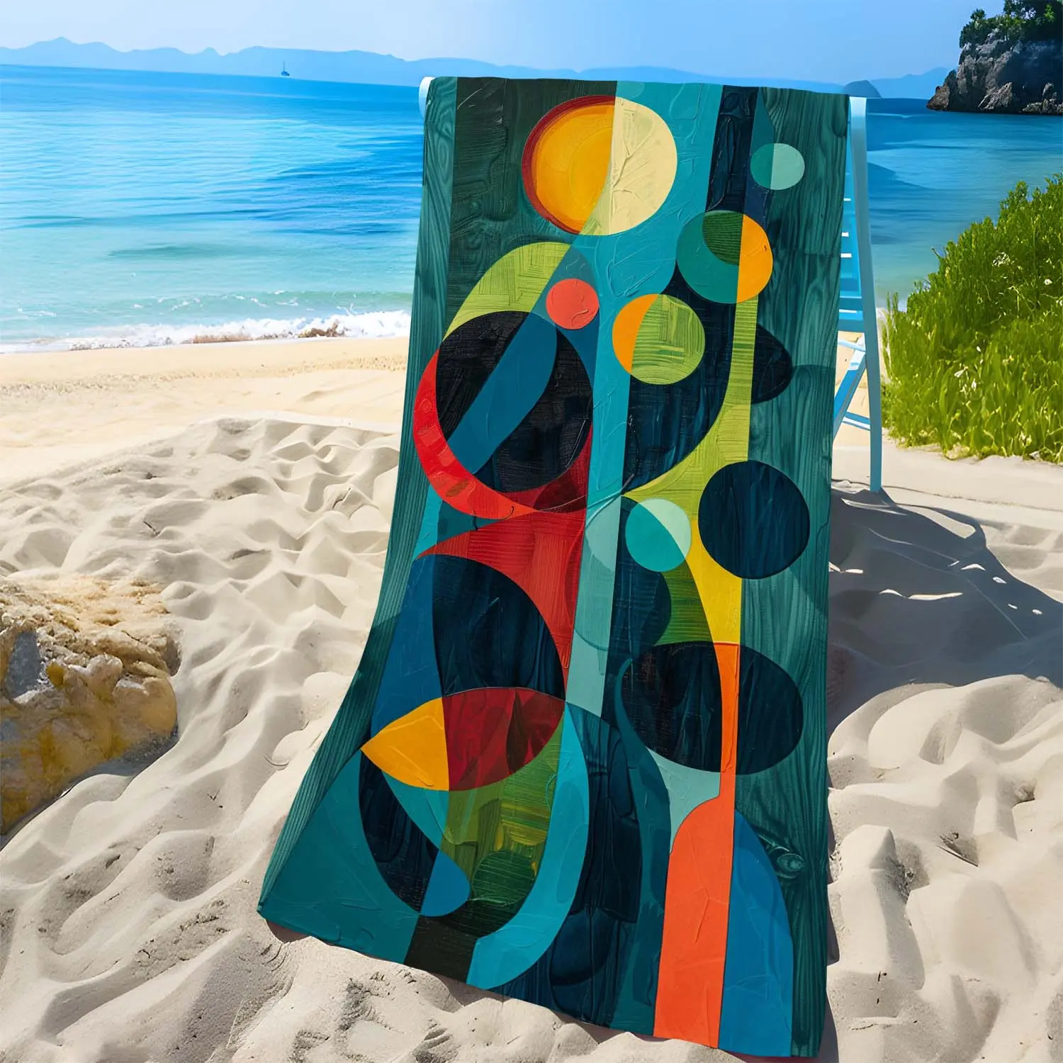 Creative Geometric Print Beach Towel, Soft Comfortable Lightweight Sand-proof Beach Towel, Travel Swimming, Diving, Surfing, Yoga, Camping, Beach Accessories