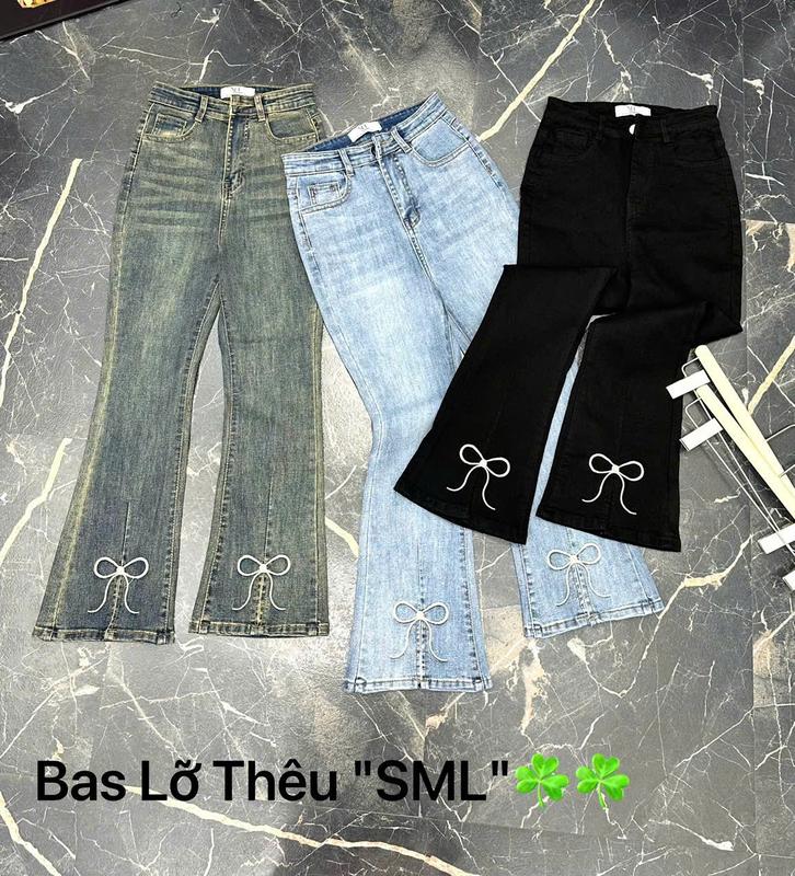    9 TẤC   Quần Jean Ống Loe Lở 90cm Dáng 9 Tấc Xẻ Lai Giữa Nơ Thêu Lai Cạp Cao KiHa Jean Nữ Women 