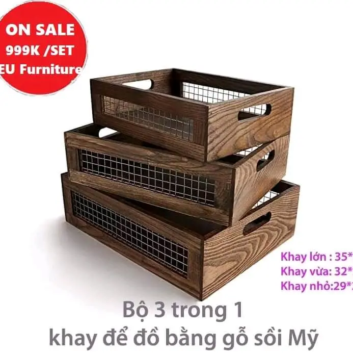 bộ khay để đồ bằng gỗ sồi Mỹ 3 trong1 0