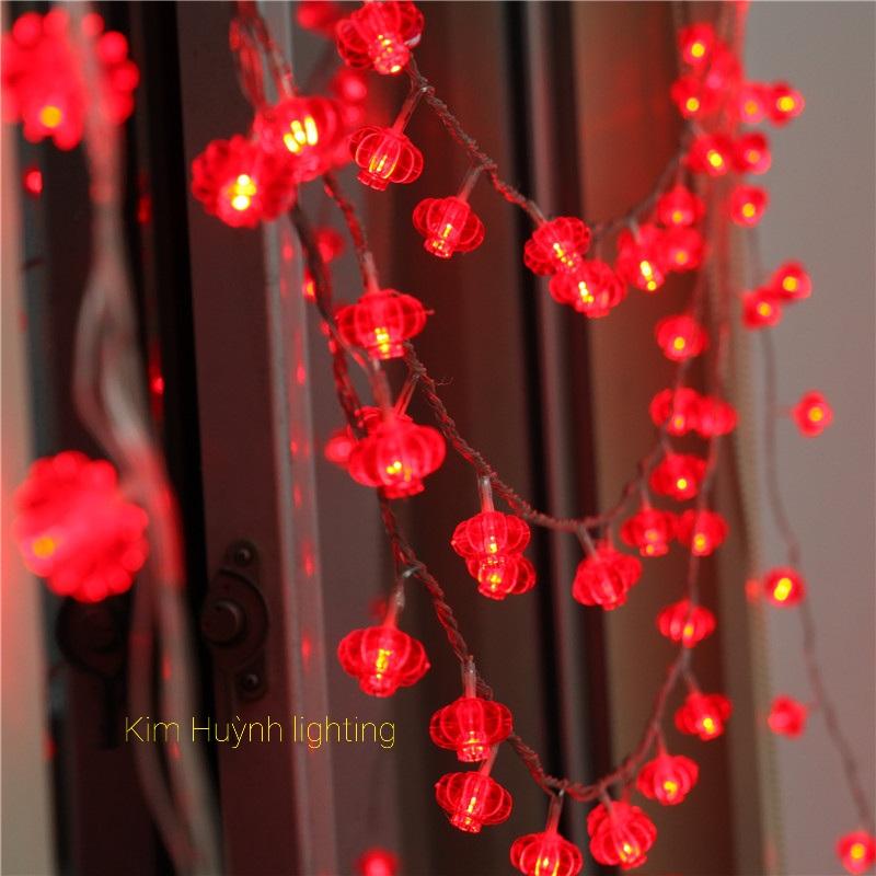 Dây đèn led lồng đèn đỏ may mắn mini trang trí lễ Tết, 8 chế độ nháy (cắm điện)