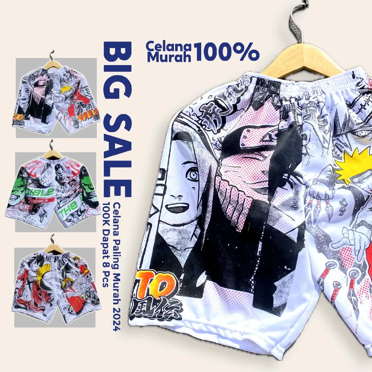 PAKET Celana pendek motif Karakter 100rb dapat 8 pcs Celana Santai Kerja Main Pria Wanita Shorts Dewasa Nyaman Panjang Boxer