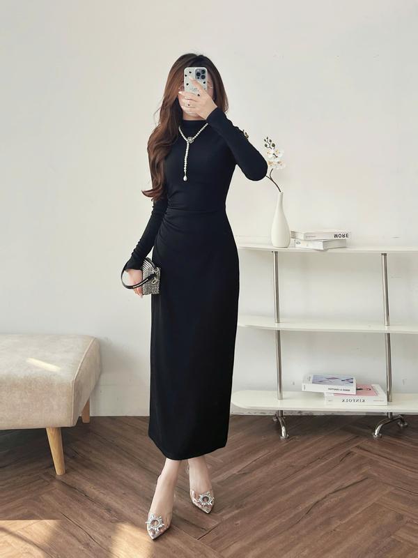 Váy Nữ CCHAT Dáng Suông Cổ Leo Nhún Sườn Chất Thun 94VDC2002OT 1