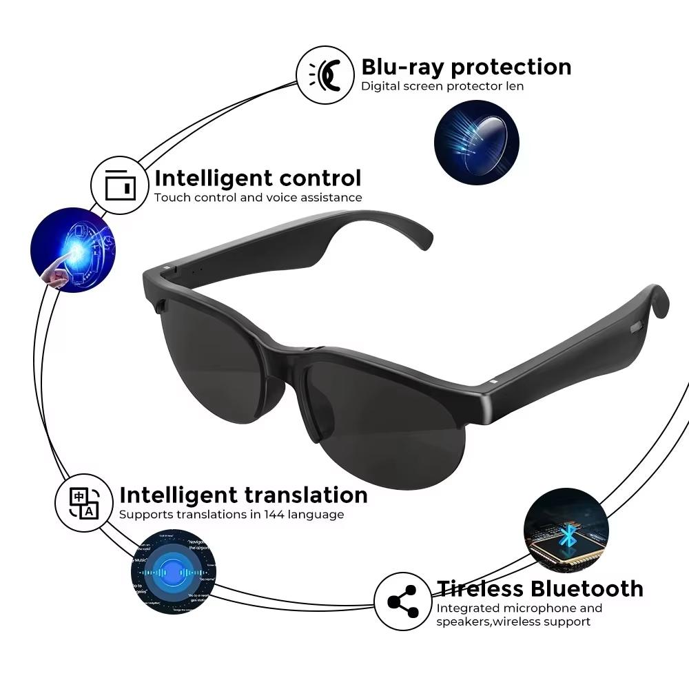 Translation AI Smart Glasses 144 Languages AI Real Time Bluetooth Glasses Earphones Bluetooth 5.4 HIFI Stereo Sound Sunglasses - Image 3
