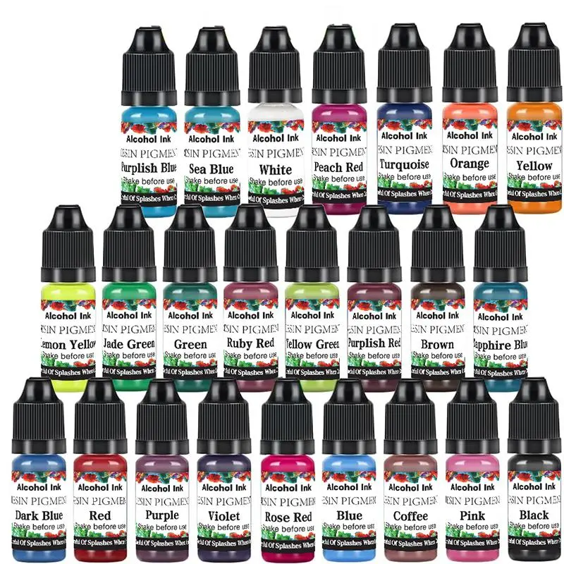 10ML Alcohol Ink Set, 24 Colors Concentrated Alcohol-based Ink, Epoxy Resin Paint for Resin Coasters, Acrylic Painting, Tumbler Making