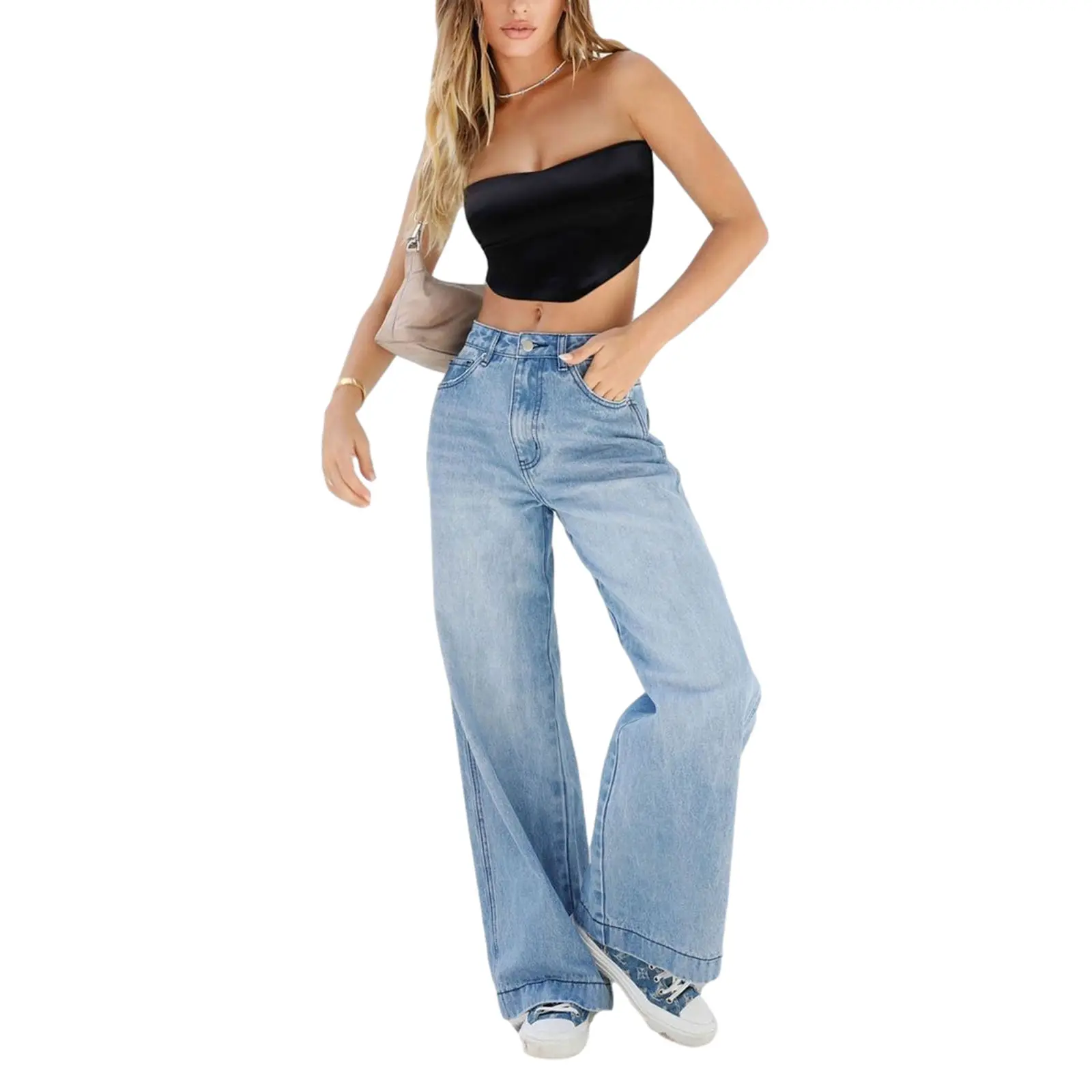 Women's Wide Leg Boyfriend Jeans Straight Leg Denim Pants with Pockets Low Rise Baggy Jeans Casual Loose Jeans