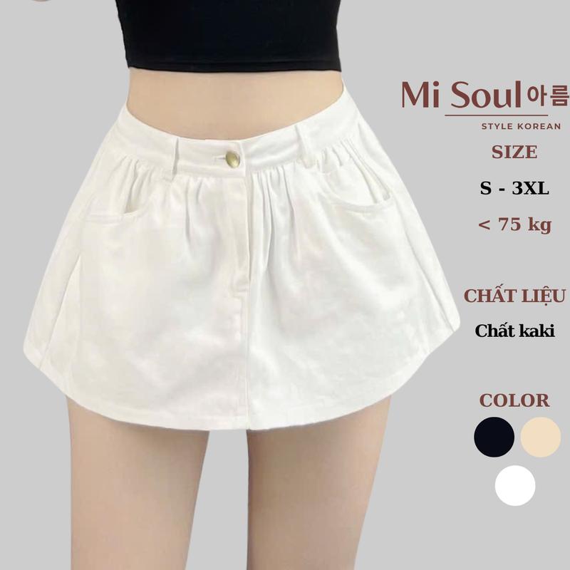 Chân Váy KaKi Dáng Ngắn Nhún Tùng Cạp Cao Có Lót Trong BigSize MiSoul, Váy Mini Dáng A Lưng Cao 387