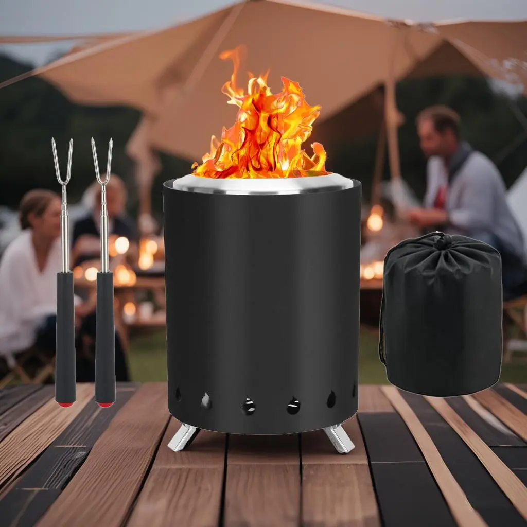 Portable Desktop Fire Pit, 1 Set Outdoor Smokeless Camping Stove with 2 Mini Forks & Carrying Bag, Outdoor Camping Accessories