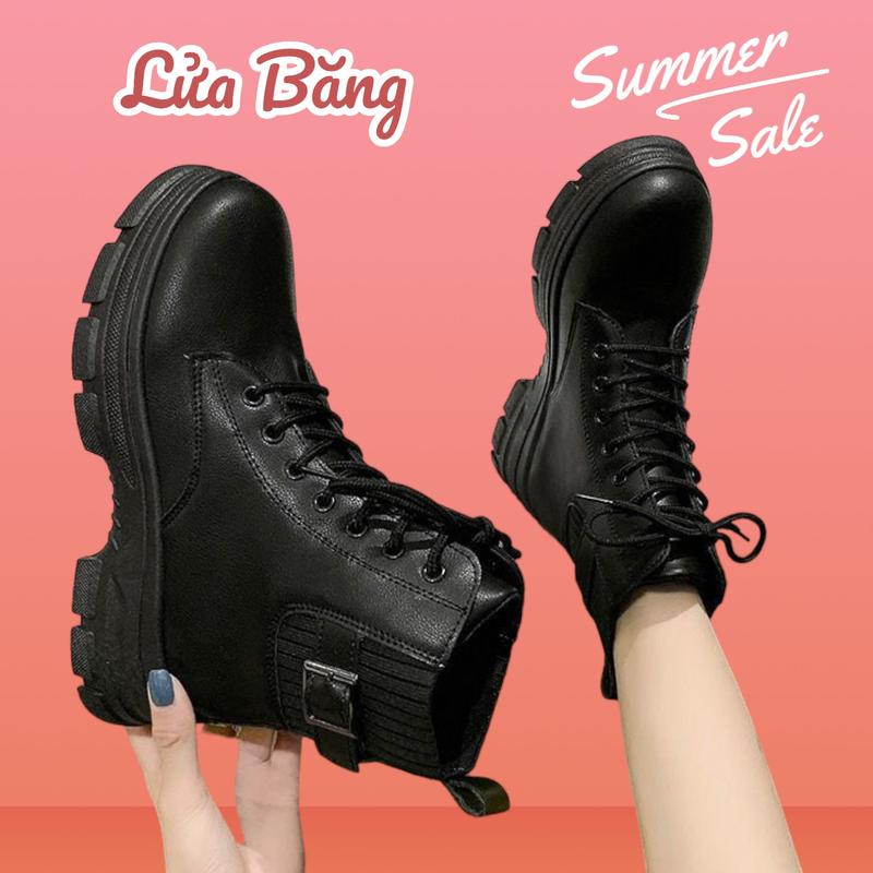 ( Chọn tăng 1 size )Boot da mờ cổ chun đai khuy đế 5p (đi tăng lên 1 size) BT22 Bốt Nữ Cổ Cao giay bot bốt nữ