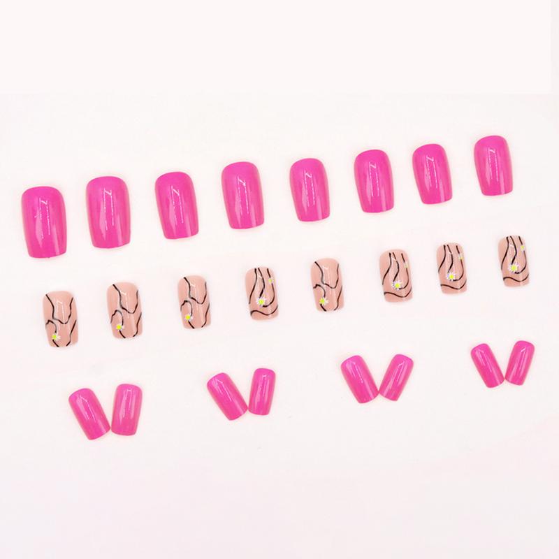 Product Introduction of European and American Simple Rose Red Fresh Daisy Crack Nail Sticker Black Irregular Curve Wear Nail 3