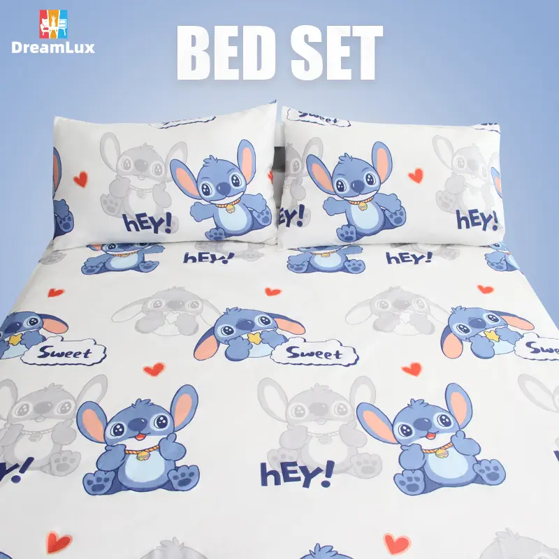 YOLUBlue Stitch ชุดผ้าปูที่นอนผ้าฝ้ายไม่ซีดจาง
