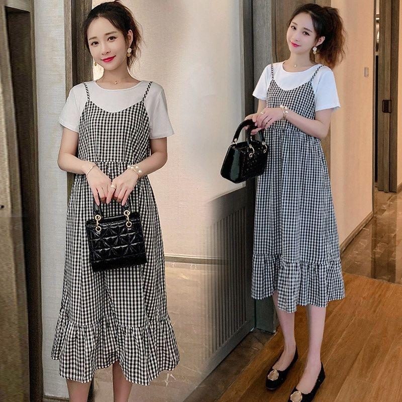 Váy Mùa Hè Cho Bà Bầu, Mỏng, Thiết Kế Giả Hai Lớp, Chân Váy Dài, Ngoại Cỡ, Dài Đến Đầu Gối, Thích Hợp Cho Phụ Nữ Mang Thai Váy Bầu Đầm Bầu 3