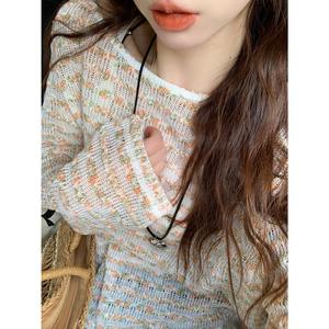 2025 Hollow Out Lazy Round Neck Knitted Sweater for Women Loose Fit Versatile Top Solid Color Sexy Hollow Out Plus Size