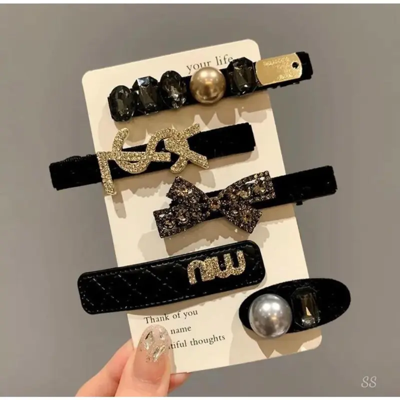 【SALE】 Set 5 kẹp tóc nhung Đen & Đỏ đính nơ đá sang chảnh cho các tỷ tỷ Nữ 7