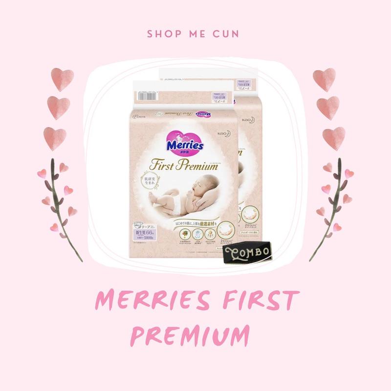 {Combo 2 BỊCH] Tã quần, tã dán Cao Cấp Merries First Premium dán NB66, S60, M48, quần M46, L36, XL32 Voi