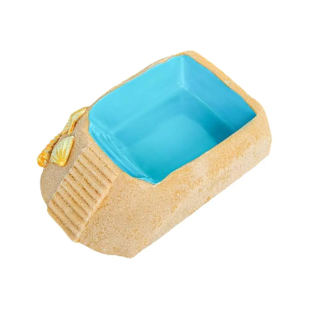 Hermit Crab Water Bowl Resin Turtle Water Bowl Reptile Basking Platform with Climbing Ramp Terrarium Decor for Turtles Gecko