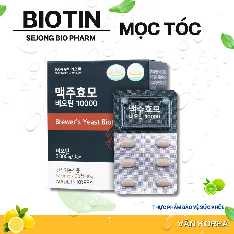 V02: Viên uống Biotin hỗ trợ mọc tóc Sejong Bio Pharm Hàn Quốc- Hộp 60 viên (Tặng nạ ) - Giúp tóc mọc dày, chắc khỏe và giảm rụng