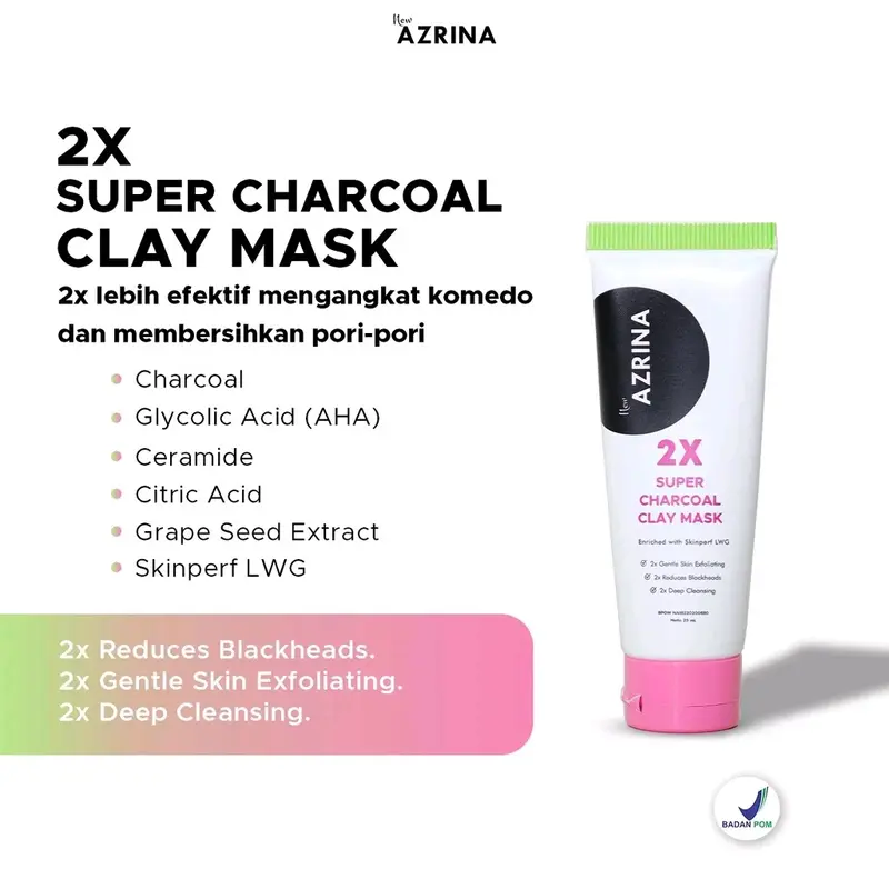 READY SIAP KIRIM - 2X SUPER CHARCOAL CLAY MASK NEW AZRINA ORIGINAL BPOM APPROVED 1