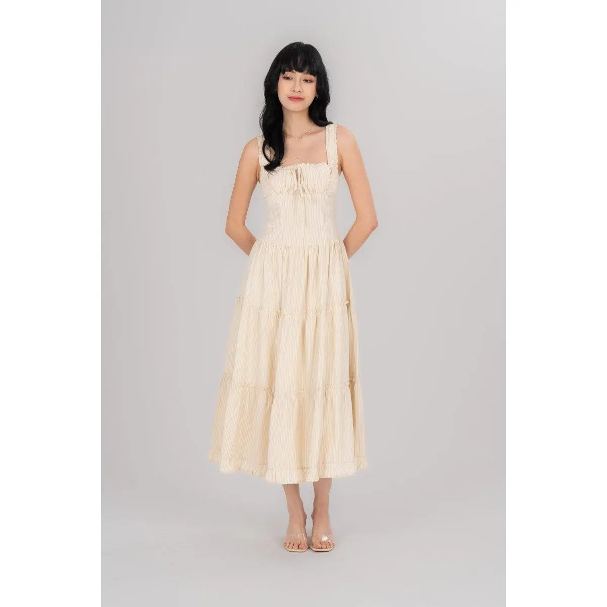 Judith Dress in Gold Pinstripe
