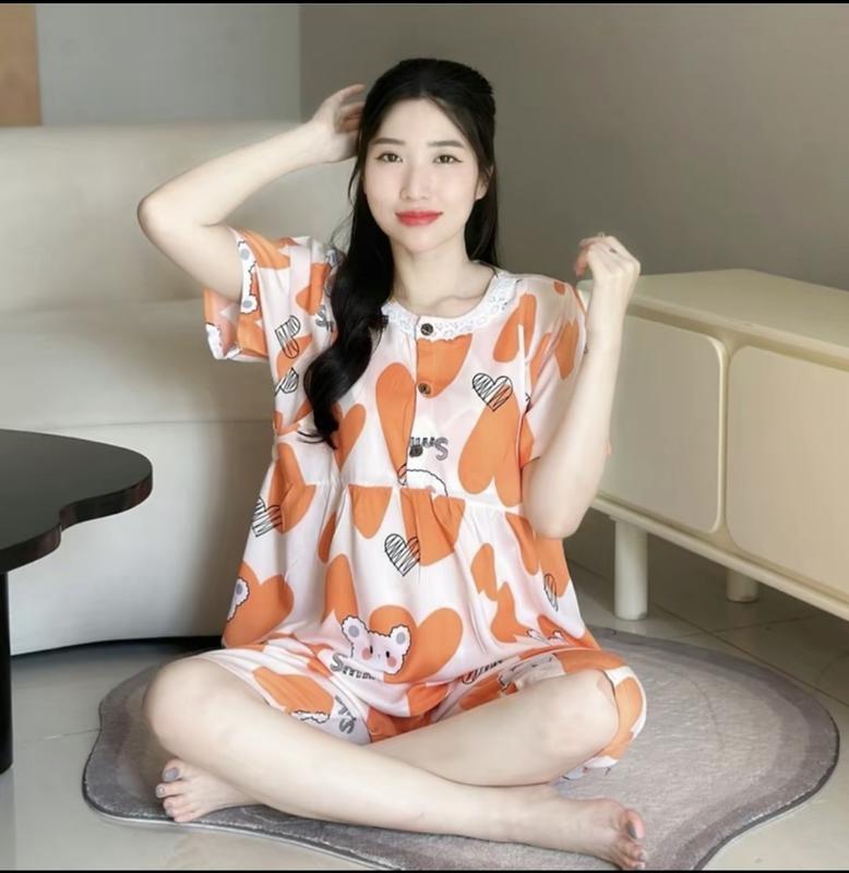 (45-100kg) Bộ đồ bầu họa tiết mặc nhà Bigsize chất lanh lụa nhẹ mát cực xinh