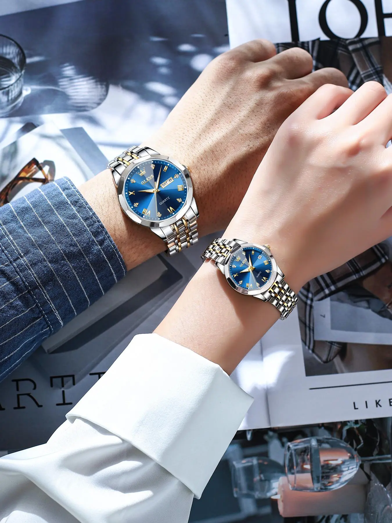 Round Dial Stainless Steel Strap Quartz Watch (2pcs), Couples Gifts, 2024 New Rhinestone Decor Waterproof Watch for Men & Women, Fashion Watch for Daily Life, Trendy All-match & Exquisite Watch for Birthday Gift, Unique Gifts for Women