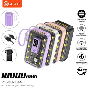 MIXIO MP-02 10000mAh 22.5W Powerbank Transparant With Kabel Fast Charging PD LED (QC4 + PD + VOOC)