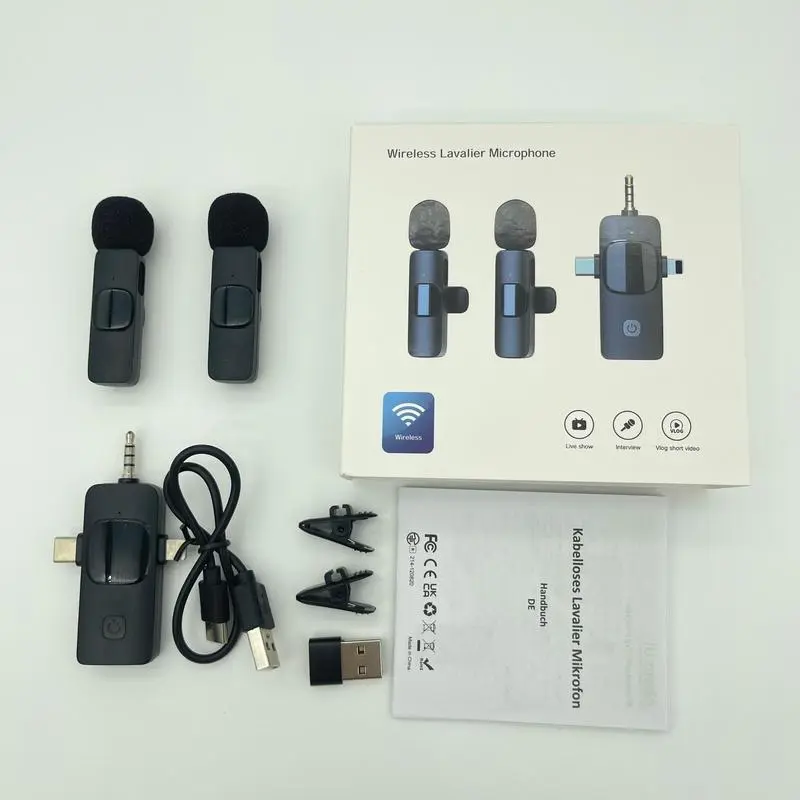 4 in 1 Wireless Lavalier Microphone, 1 Set USB Rechargeable Wireless Microphone, Professional Wireless Lavalier Lapel Microphone for iPhone Android Phone 8