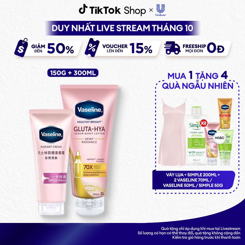 Combo Kem dưỡng sáng da nâng tông tức thì Vaseline Radiant Cream SPF30 PA++ và Vaseline Gluta-Hya Dewy Radiance [1]