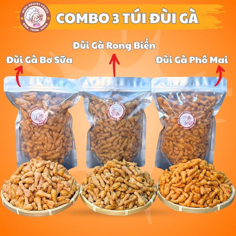 1,5 kg Combo 3 Túi Đùi Gà Phô Mai, Đùi Gà Rong Biển, Đùi Gà Bơ Sữa - Minh Nguyệt Foods Snack Thức Ăn