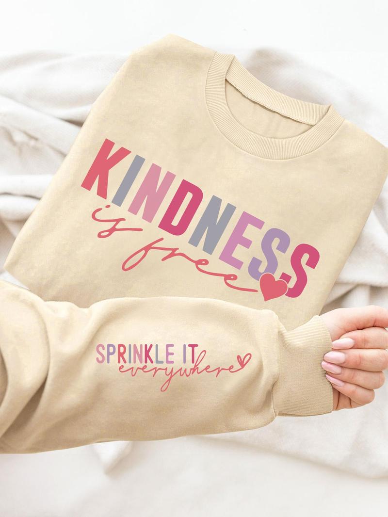 Product Introduction of Women's Heart & Letter Print Drop Shoulder Sweatshirt, Casual Long Sleeve Round Neck Pullover for Fall & Winter, Women's Clothes for Daily Wear 4