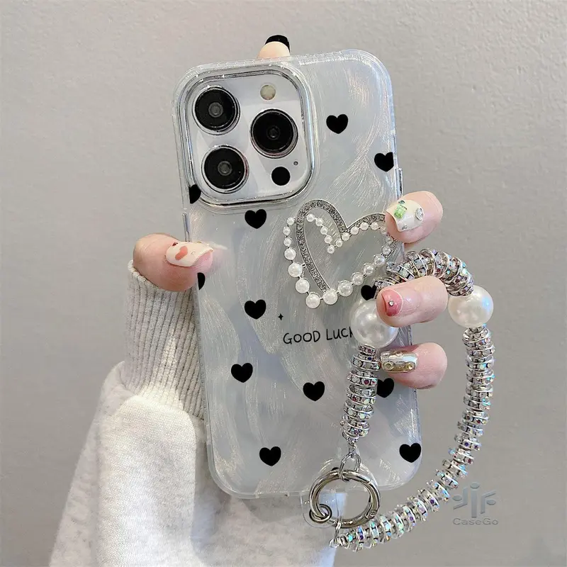 CASEGO Case hp OPPO A3X A60 A18 A38 A78 A58 A57 2022 Casing hp OPPO A17 A79 A17k A16 A16K A16E A15 A15S A54S A3S A5S A12 F9 A31 A52 A53 Reno 8T Lanyard Kesing Luxury Pearl Love Heart Bracket Shining Feather Hard Case 8