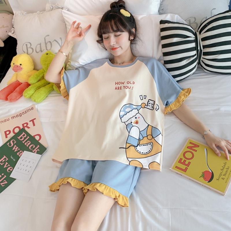 Product Introduction of Bộ Đồ Ngủ Nữ, Phong Cách Mùa Hè, Với Đệm Ngực Tích Hợp, Thiết Kế Hoạt Hình, Làm Bằng Cotton Nguyên Chất, Quần Áo Dễ Thương, Thích Hợp Mặc Nhà, Màu Bạc Nước, ngắn Tay Mỏng, Cổ Tròn Women Top 27