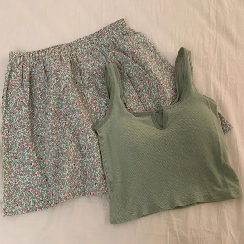 Bộ Đồ Ngủ Áo Vest Pijama, Thiết Kế Hoa, Eo Co Giãn, Ngực Có Đệm, Quần Mặc Nhà, Bộ Đồ Mùa Hè, Dành Cho Nữ 3
