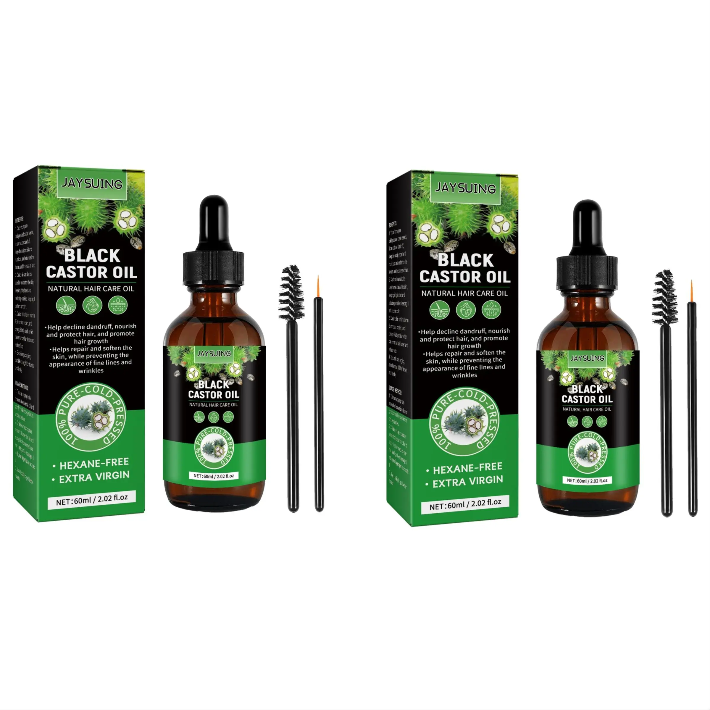 Castor Oil Kit, 2 Boxes Organic Castor Oil for Hair, Eyelash & Eyebrow Care, Moisturizing Hair Care Product for Women & Men