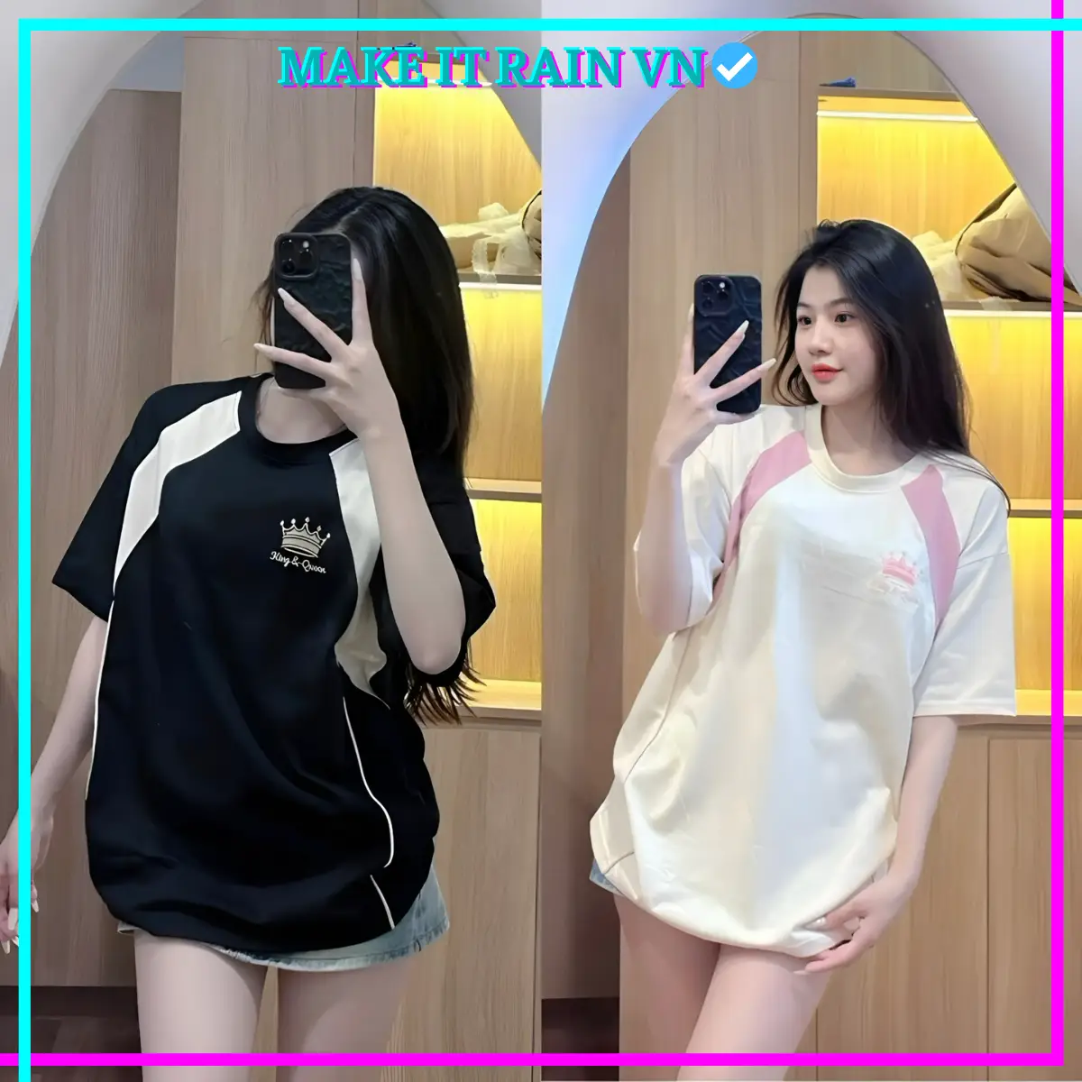 [Mua Áo Có Quà] Áo Thun Nam Nữ Vương Miện Thêu Make It Rain, Áo Phông Unisex Form Rộng Cổ Tròn Top Nữ