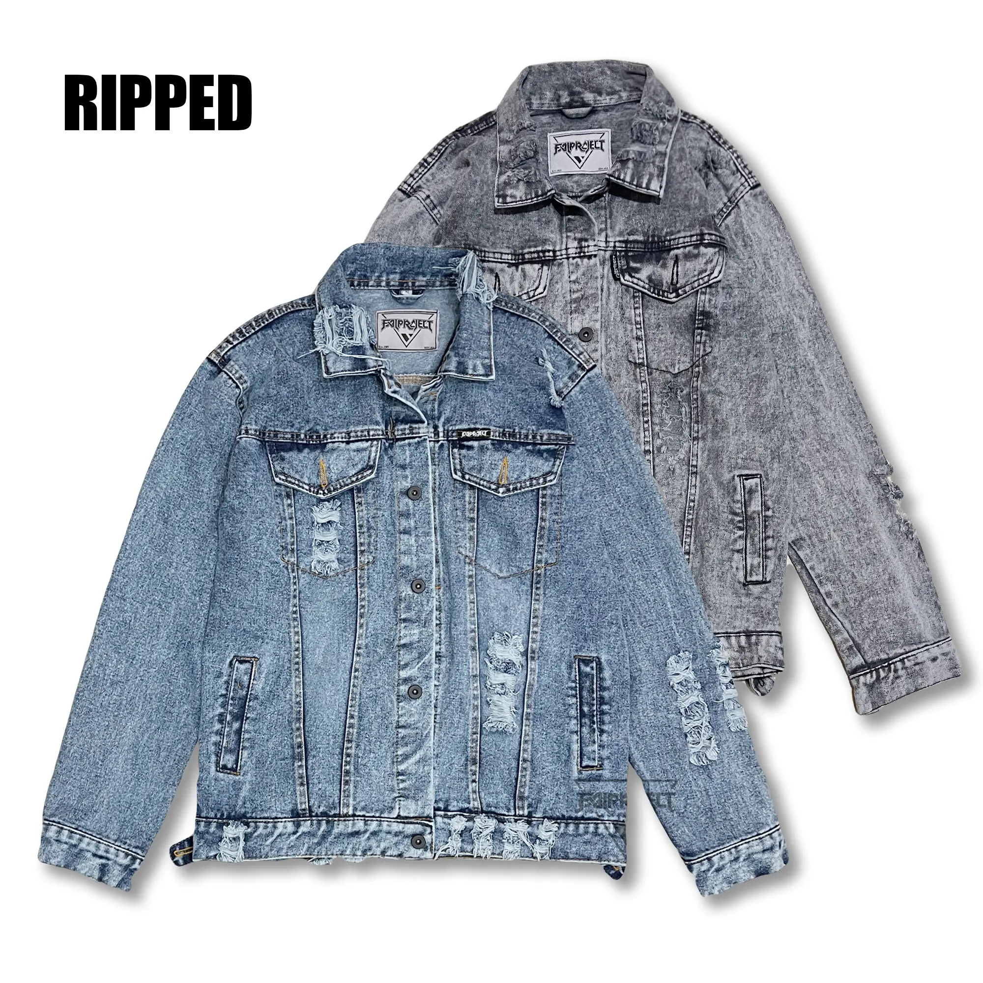 DENIM JACKET RIPPED SNOW LIGHT Jaket Jeans