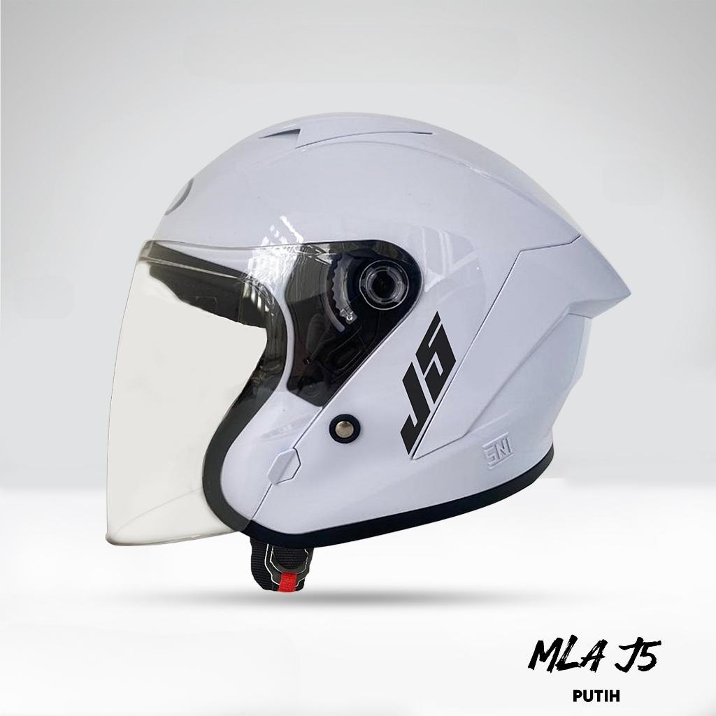 Helm Half Face  MLA J5 BLACK GLOS  Kaca Visor Bening | Helm Premium Untuk Pria Dan Wanita Dewasa SNI