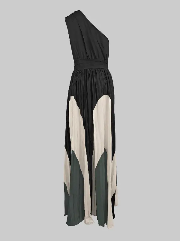 Women's Colorblock One Shoulder Dress, Elegant Long Dress for Party Holiday Wedding Guest, Ladies Clothes for All Seasons, Elegant Dresses, Womenswear 6