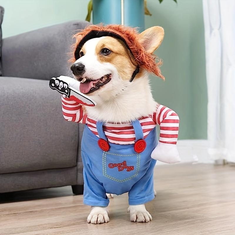 Halloween Deadly Doll Design Pet Dog Costume Halloween Clothes Wig And Knife Novelty Funny Scary Props Outfit Apparel Accessories 4
