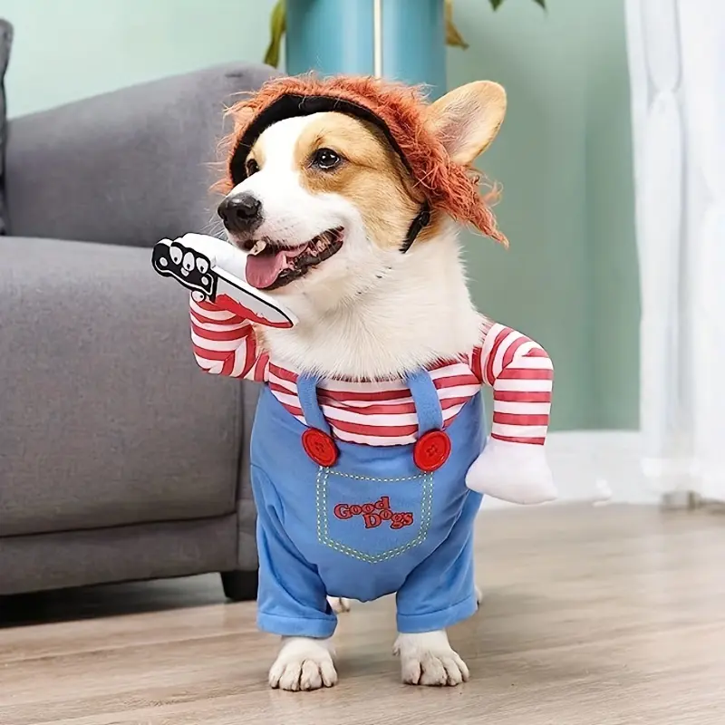 Halloween Deadly Doll Design Pet Dog Costume Halloween Clothes Wig And Knife Novelty Funny Scary Props Outfit Apparel Accessories 4