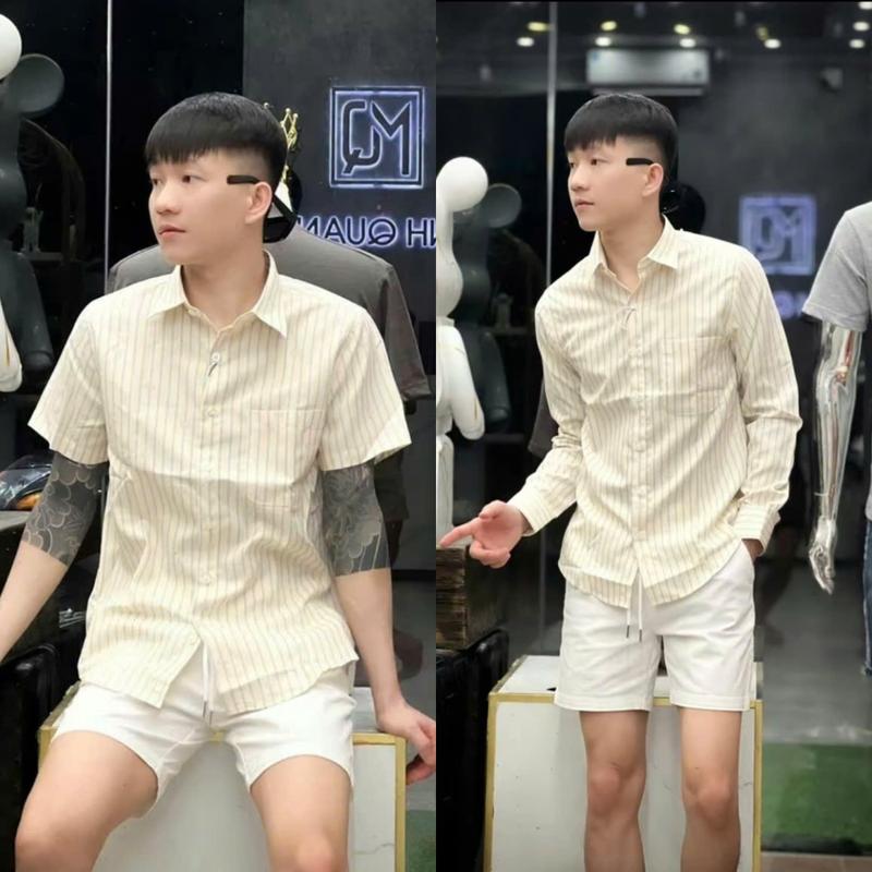  Áo sơ mi nam nữ bb...r phối sọc tay ngắn  tay dài chất vải cotton co giãn thoải mái thoáng mát cao cấp Menswear 