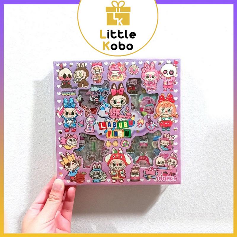 [Labubu] Hộp 100 Tấm Sticker Labubu Hình Dán Chống Nước Trang Trí Sổ Sách Dễ Thương Đồ Chơi Trẻ Em
