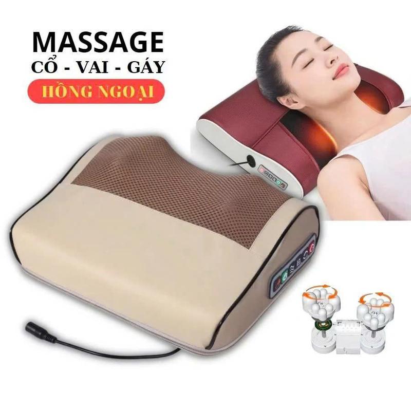 [ CÓ KÈM DÂY SẠC ] Gối Massage Cổ Vai Gáy, Gối Massage HồNg NgoạI 20 Bi Cao Cấp,Gôi Hỗ Trợ Mát Xa Toàn Thân