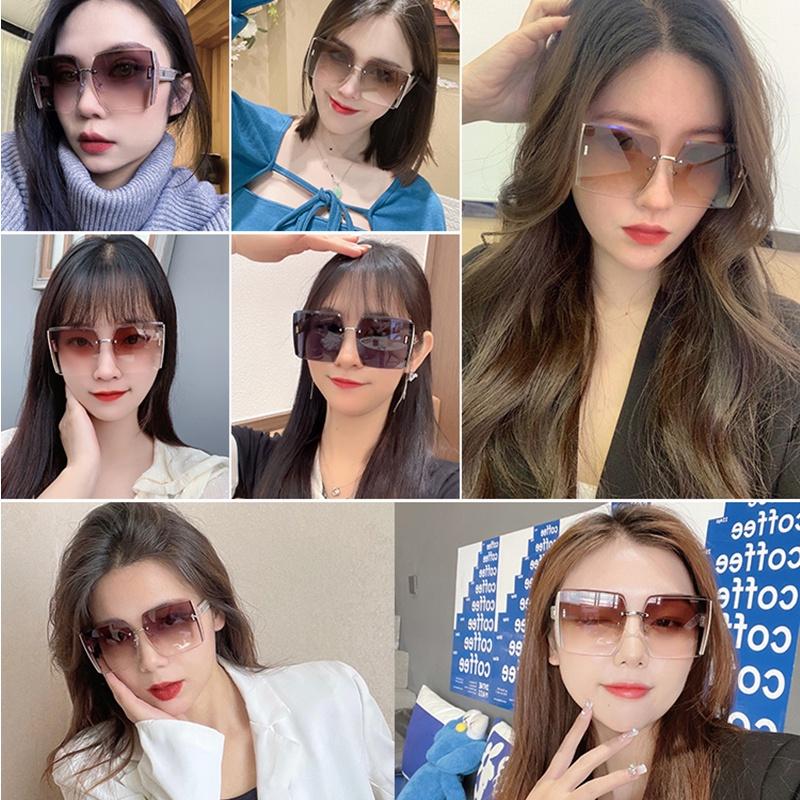 TOSERBA Kacamata Warna Gradasi Tanpa Bingkai Oversize Kacamata Gaya Fashion Korea Lensa Hitam Wanita 4