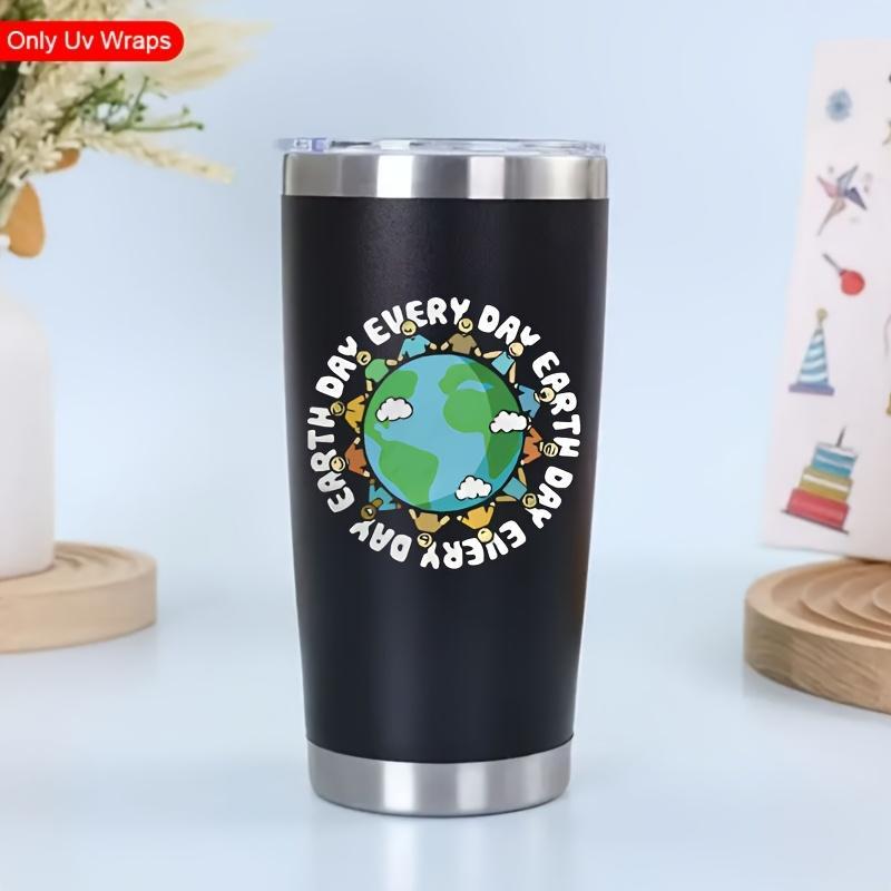 Product Introduction of Earth Day Themed UV DTF Waterproof Sticker, 4 Counts/set Self Adhesive Water Bottle Sticker, DIY Decorative Sticker for Cup, Bottle, DIY Craft 2