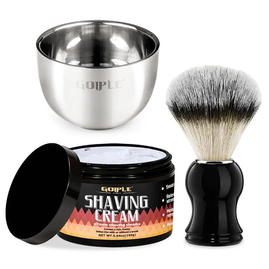 Men's Facial Care Shaving Cream Set, 1 Set Rich, Thick Lather Shaving Cream & Bowl & Brush Set, Gentle Enough for All Beard Types