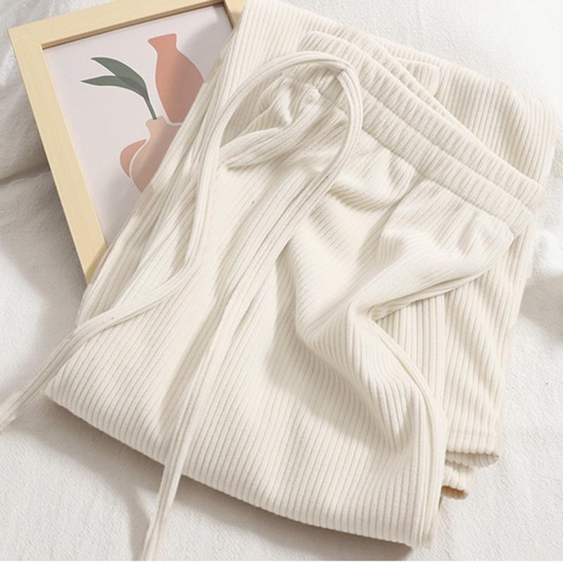 Quần Suông Nữ Dáng Dài Ống Rộng Lưng Cao Thun Gân Tăm Thời Trang 045 Nhung Ong Women Pants Đen 2