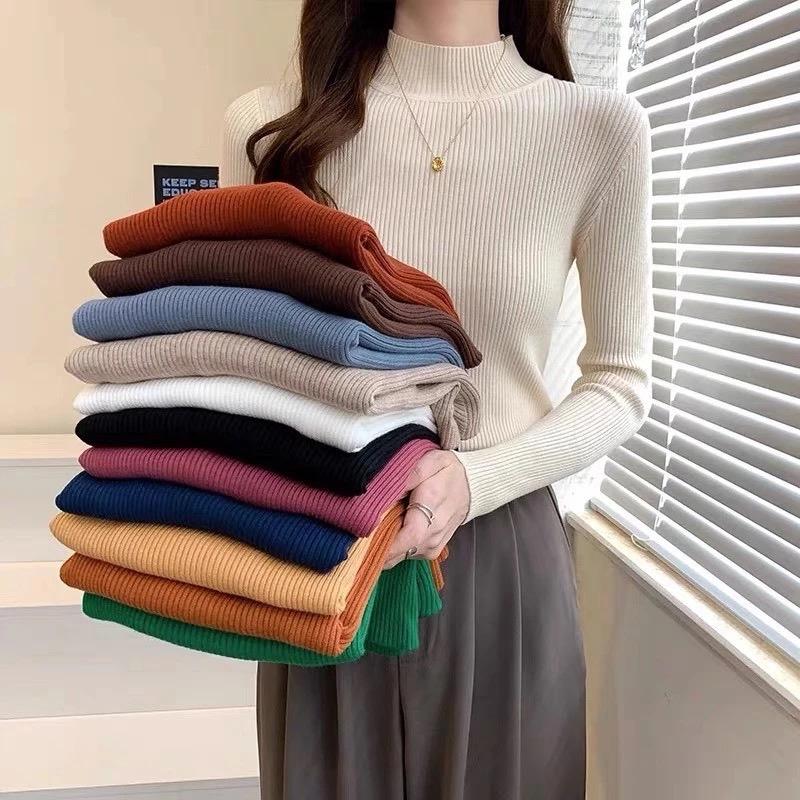 Áo Len Tăm (Hàng QC L1) Cổ 3 Phân Giữ Nhiệt Cho Nữ, Áo Len Tăm Giữ Nhiệt Mềm Mịn Co Giãn Women Sọc Kẻ Sọc