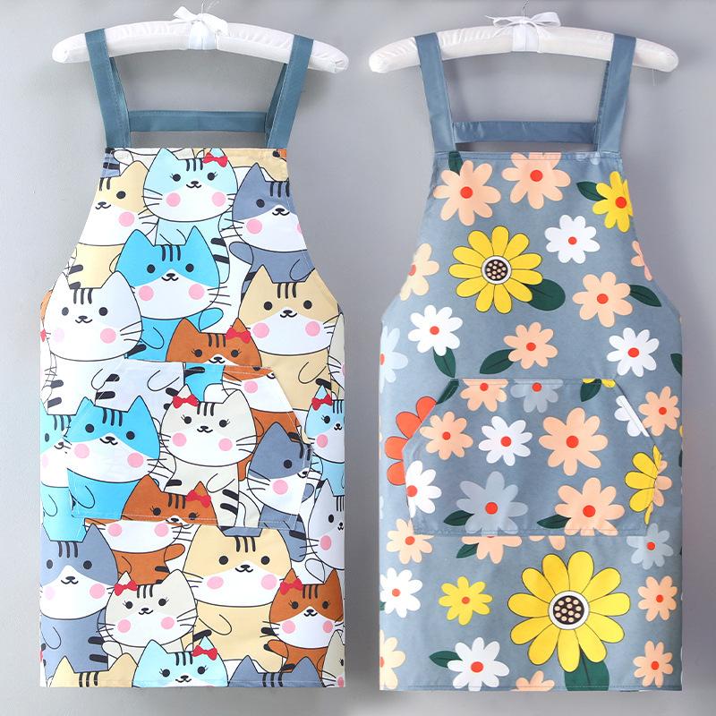 Waterproof Apron Home Kitchen New Work Women's Oil-Proof Cute Japanese Style Fashion Apron Strap 0