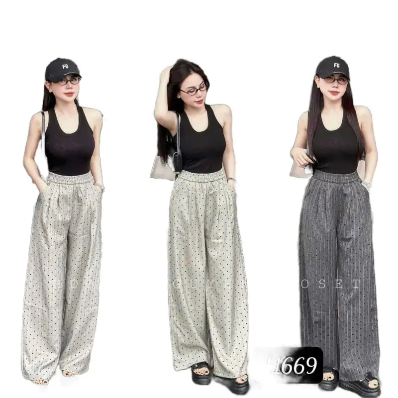 Quần suông kẻ sọc phối tim chất gold hàn cao cấp không nhăn không xù HL - Women